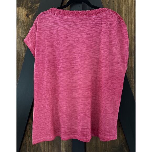 Chico's Pigment-Dyed Lace-Trim Tee Top Deep Pink Size 3 XL 16 - Picture 2 of 7